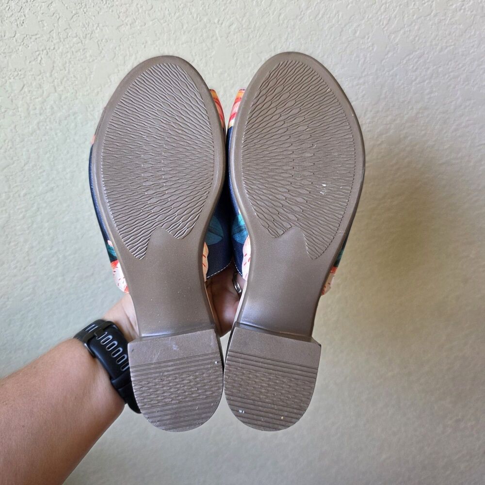 CHULA Moda Consciente mules Size 7.5 Navy Satin hummingbird floral print Mexico - Picture 7 of 7